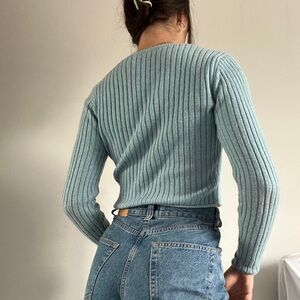Zara Sky Blue Ribbed Cropped Knit Sweater